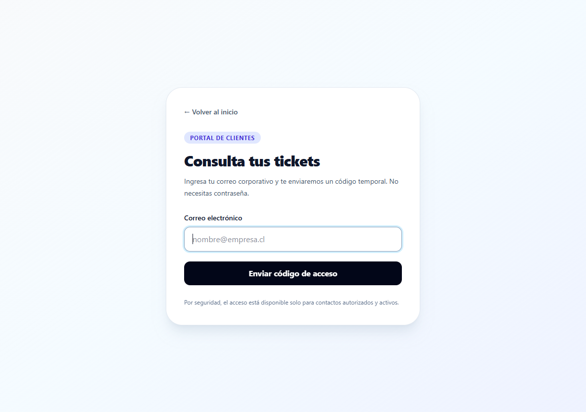 Acceso anonimizado al portal de clientes de NexSupport mediante código temporal